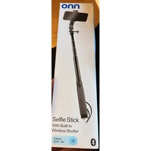 onn. Selfie Stick 360° Rotating Wireless Shutter Black Extends 12.75-40 in